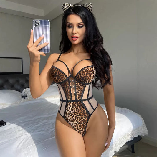 Leopard Bodysuit with Cat Ears