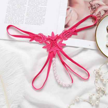 Embroidered Flower Pearl Strand G String