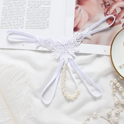 Embroidered Flower Pearl Strand G String