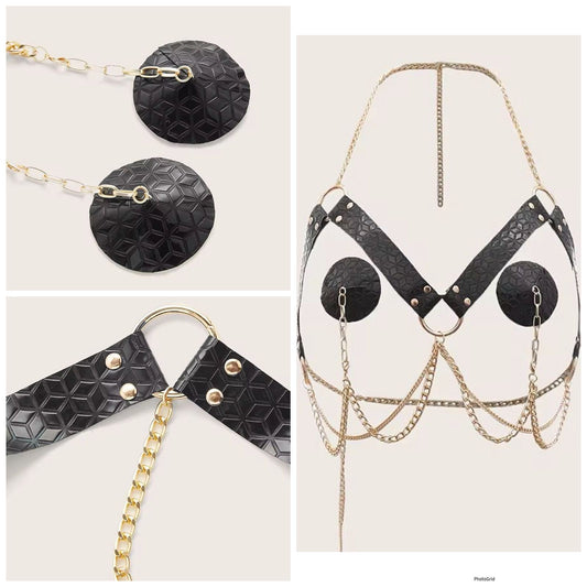Belts Bra with chains and nipple covers