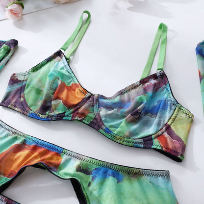 Tie-Dyed Print Lingerie 5-Pieces Set