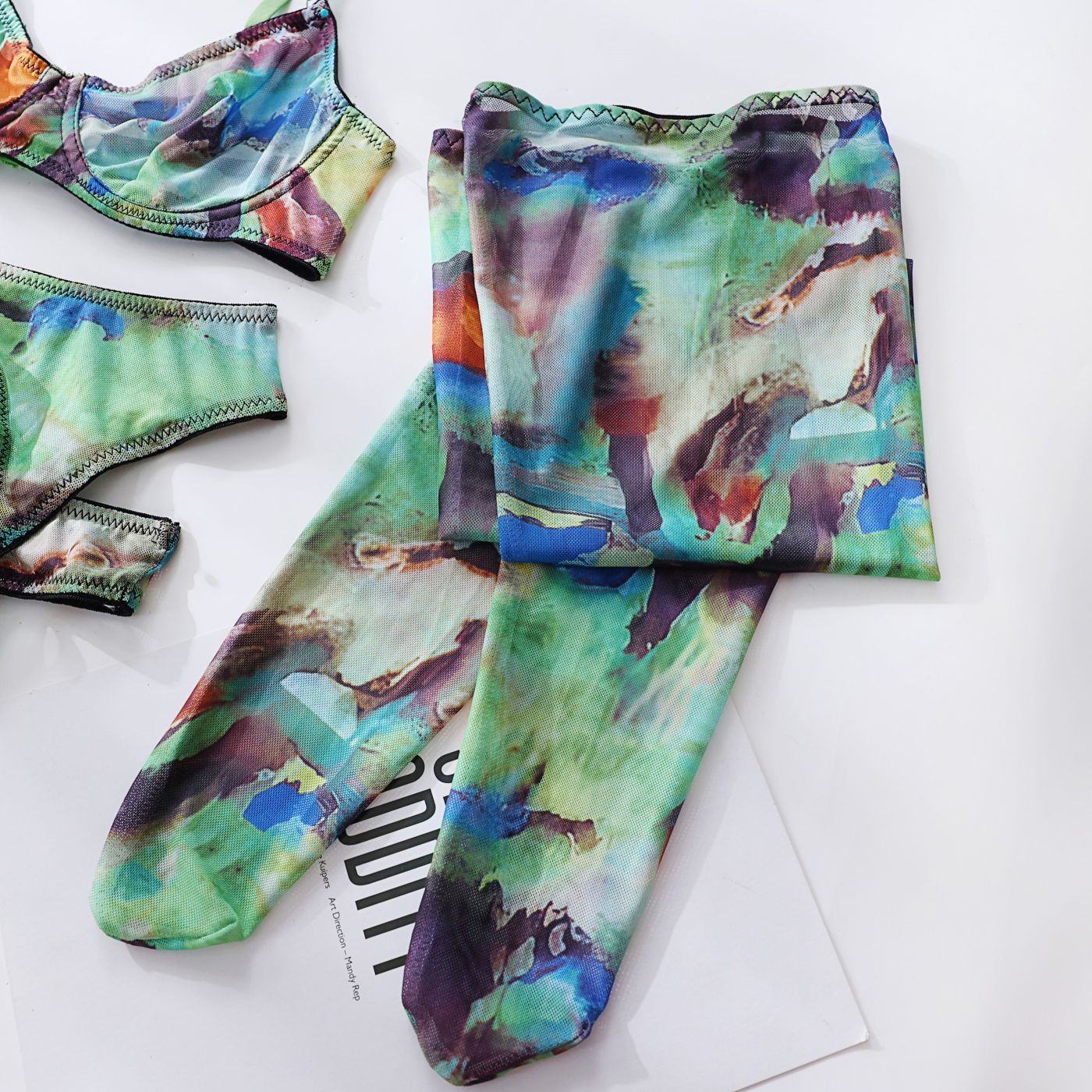 Tie-Dyed Print Lingerie 5-Pieces Set