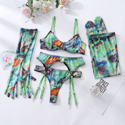 Tie-Dyed Print Lingerie 5-Pieces Set