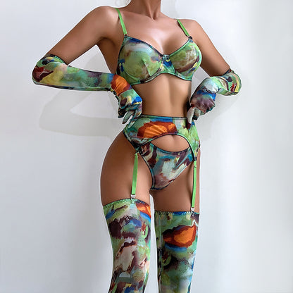 Tie-Dyed Print Lingerie 5-Pieces Set