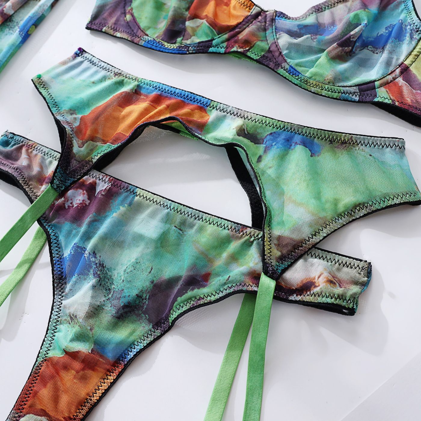 Tie-Dyed Print Lingerie 5-Pieces Set