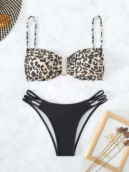 Leopard with Black Swimwear