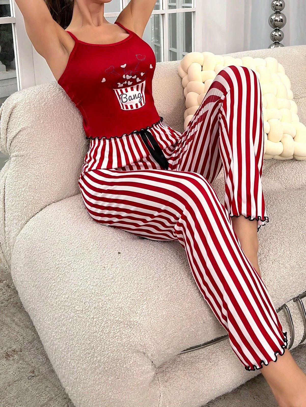 Striped & Cartoon Graphic PJ Set