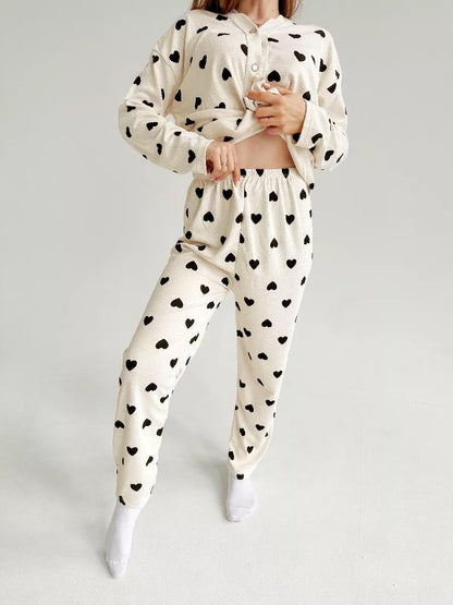 Women's Heart Print Waffle Pajamas