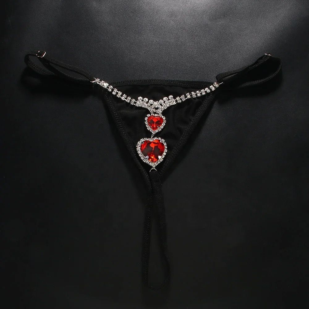 Double Red Heart Rhinestone G-string