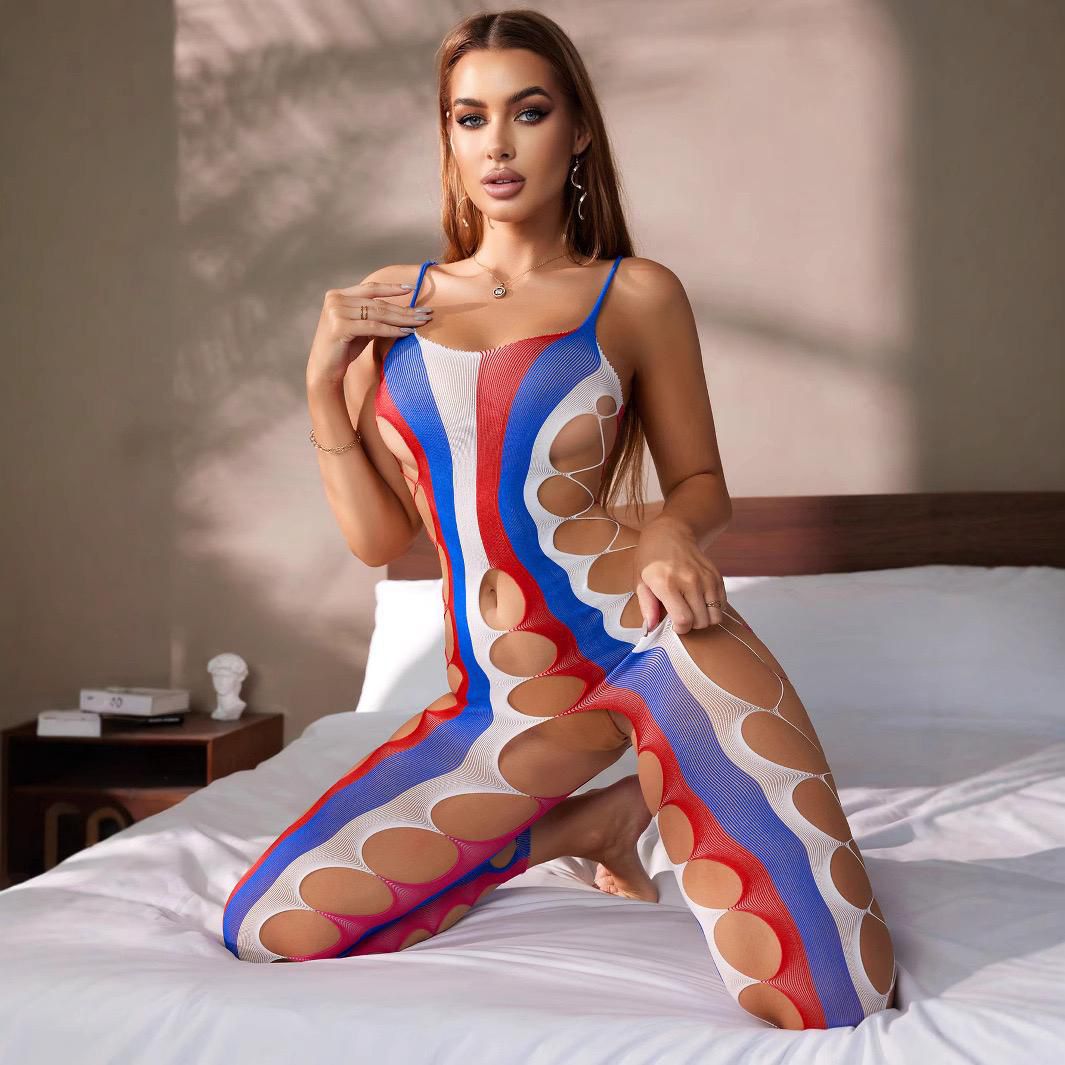 Multicolor Open Mesh Jumpsuit