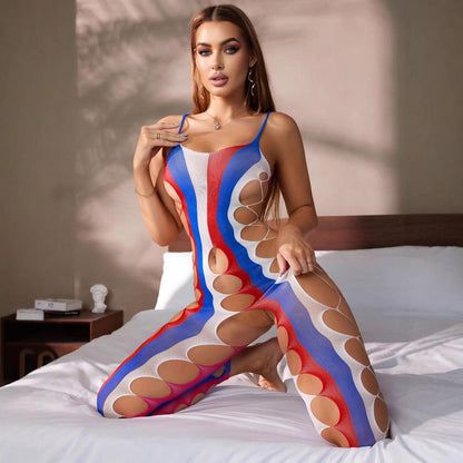 Multicolor Open Mesh Jumpsuit