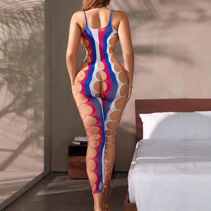 Multicolor Open Mesh Jumpsuit