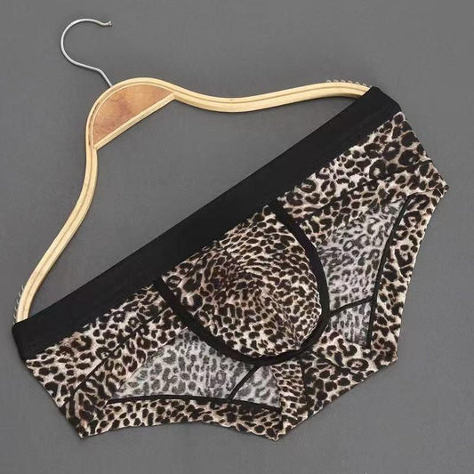 Breathable Leopard Print Men's Silk Briefs, Sexy Underwear for Men