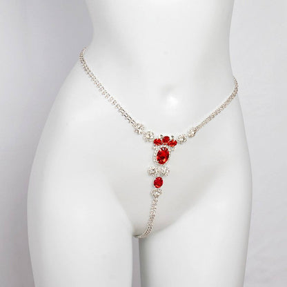 Red Crystal Thong - Elegant Rhinestone Waist Chain