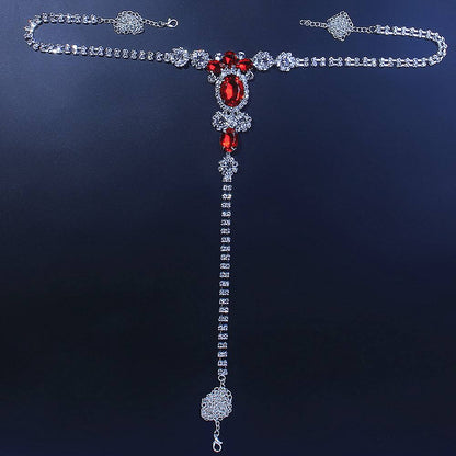 Red Crystal Thong - Elegant Rhinestone Waist Chain