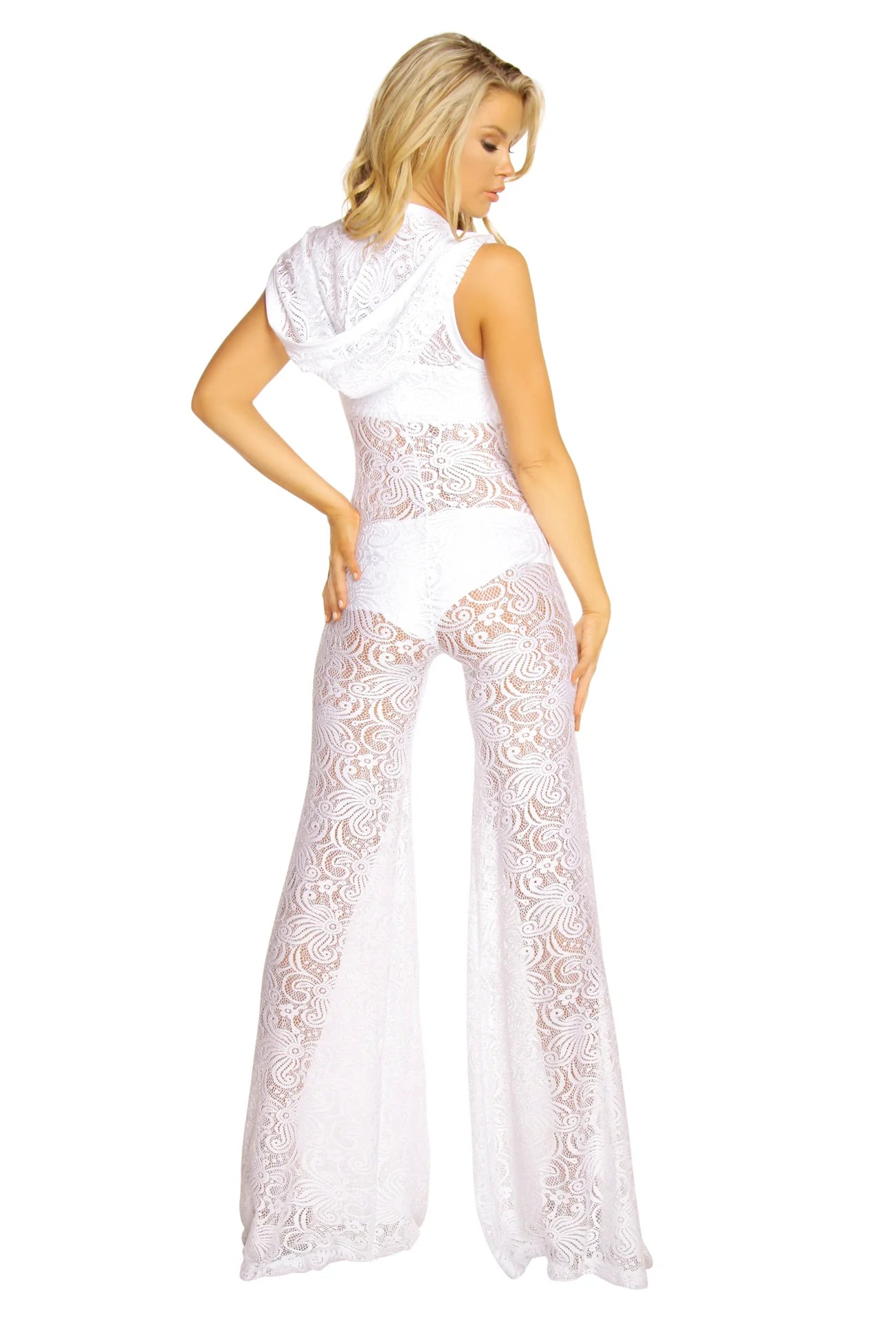 Hooded Lace Flare Jumpsuit