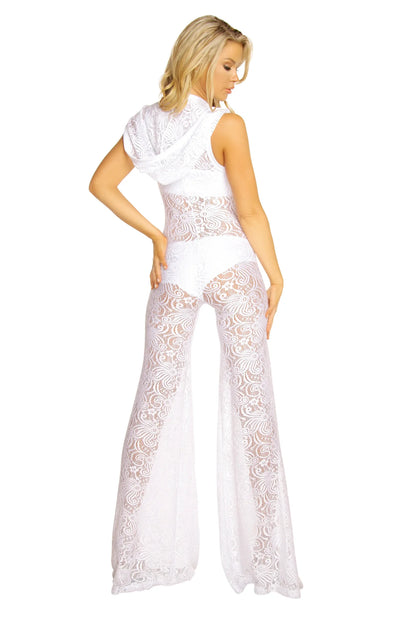 Hooded Lace Flare Jumpsuit