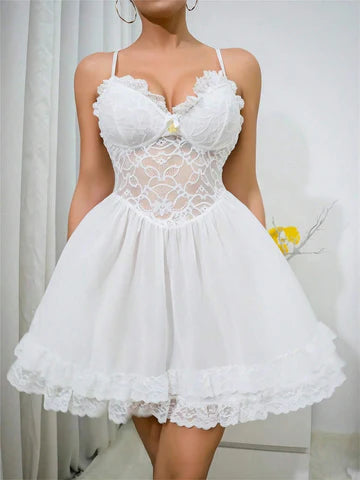 Nightgown with thin lace straps