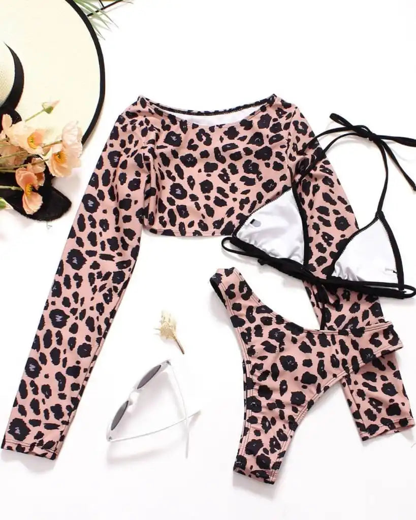 Sexy Leopard Bikini Beach 3 Pieces Swimsuit